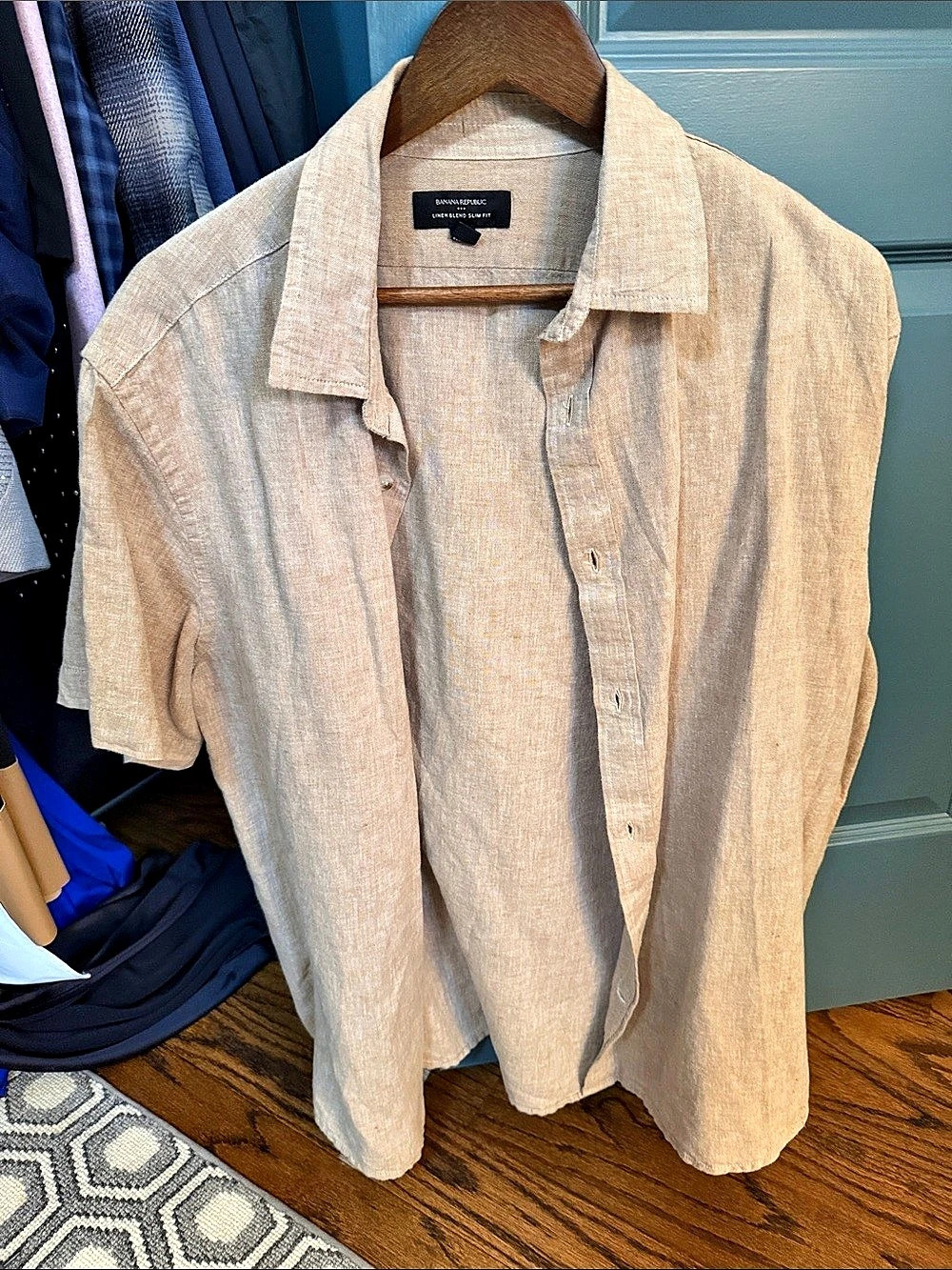 Banana Republic Linen Blend Slim Fit Shirt Beige XL